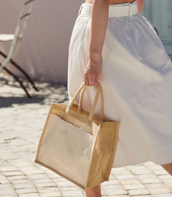 Cotton Pocket Natural Starched Jute Midi Tote Thumbnail