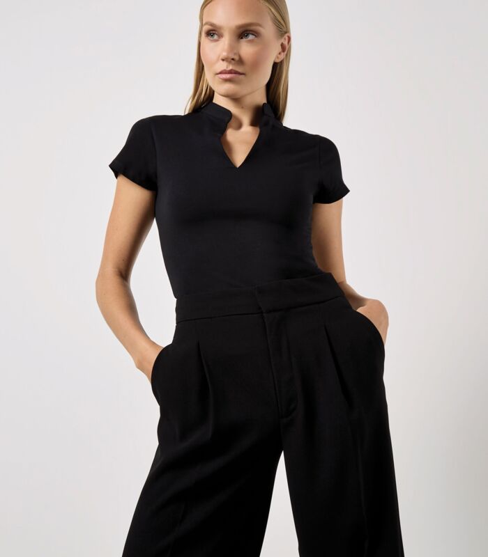 Regular Fit Short Sleeve Mandarin Colar Top Thumbnail