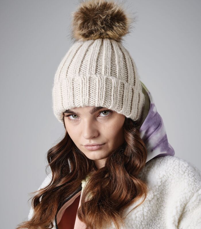 Faux Fur Pom Pom Chunky Beanie Thumbnail