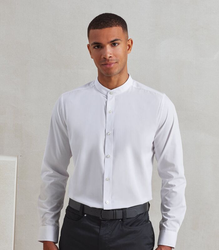 Banded collar grandad long sleeve shirt Thumbnail