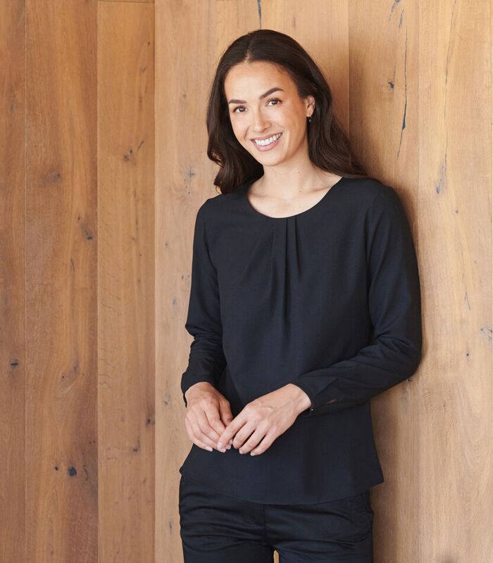 Women's pleat front long sleeve blouse Thumbnail