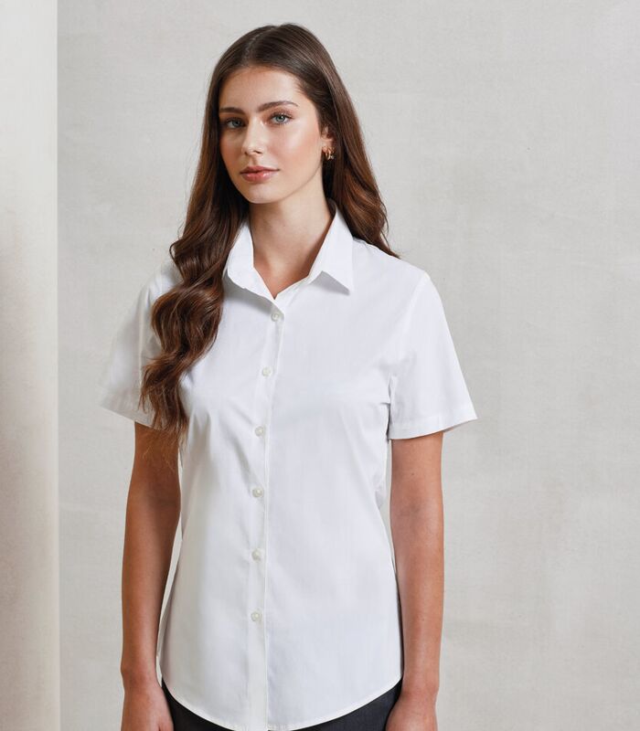 Women's stretch fit cotton poplin short sleeve blouse Thumbnail